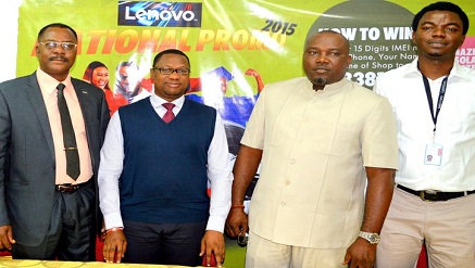 (L-r): Nggada Joshua Yakubu, head Lagos Office, Consumer Protection Council; Utsalo Nicholas, senior public relations officer, Consumer Protection Council; Jude Ogaga Ughwujabo, head, Regulation and Monitoring, National Lottery Regulatory Commission (Lagos Zonal Office) and Bolade Oyekanmi, marketing manager, Smartphones, Lenovo Technologies West Africa, during the first raffle draw of the Lenovo National Promo in Ikeja, Lagos, recently.